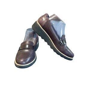 Clarks Collection Soft Cushion Wine Suede Wedge Loafers 13288 Women 7.5 M EUC